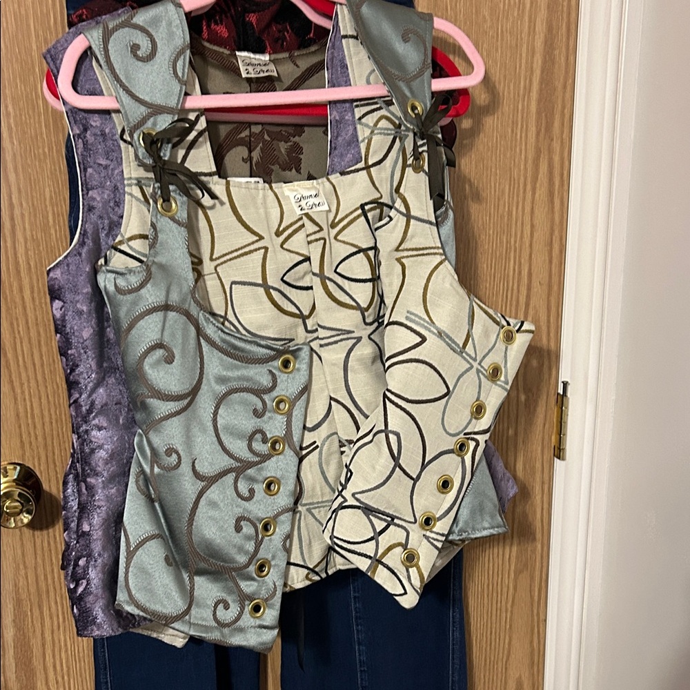 Elegant Swirl Patterned Vests in Blue and Cream